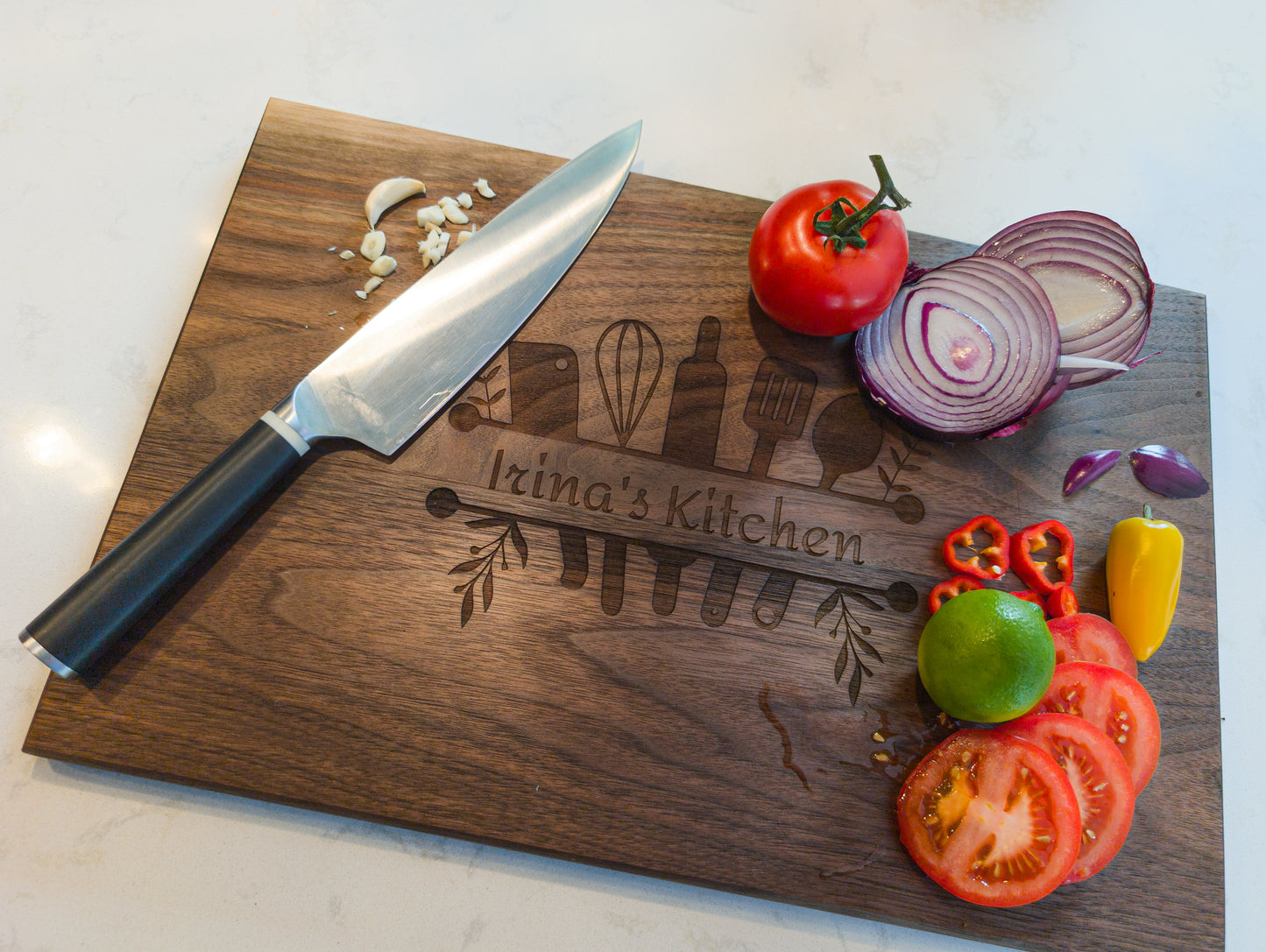 Personalized Walnut Cutting Board – Custom Engraved 12" x 18" | Wedding Gift, Anniversary Gift, Kitchen Decor