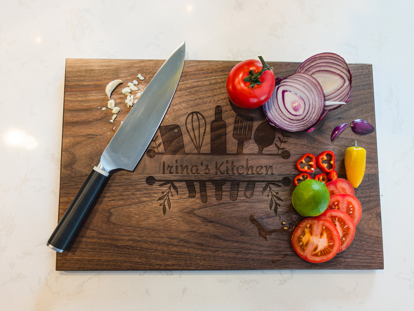Personalized Walnut Cutting Board – Custom Engraved 12" x 18" | Wedding Gift, Anniversary Gift, Kitchen Decor