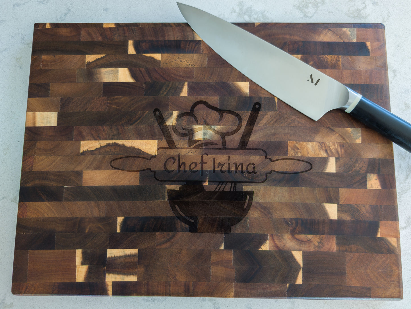 Custom Engraved Acacia End Grain Cutting Board – Personalized Butcher Block 12" x 16" | Chef Gift, Wedding Gift, Kitchen Decor