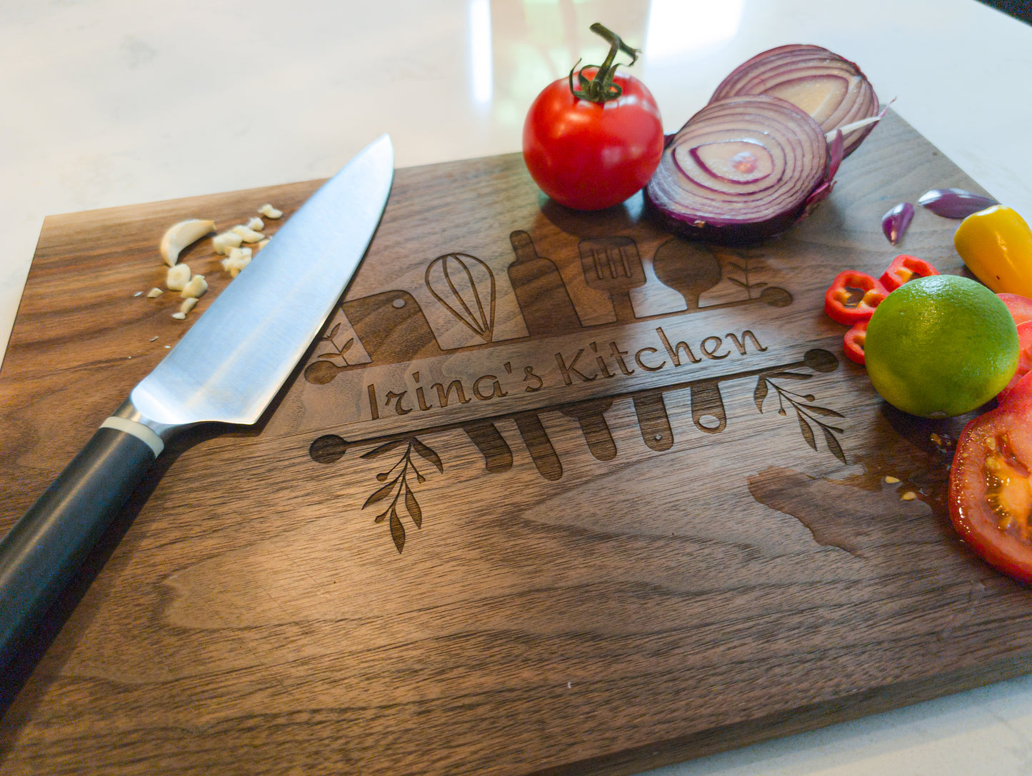 Personalized Walnut Cutting Board – Custom Engraved 12" x 18" | Wedding Gift, Anniversary Gift, Kitchen Decor