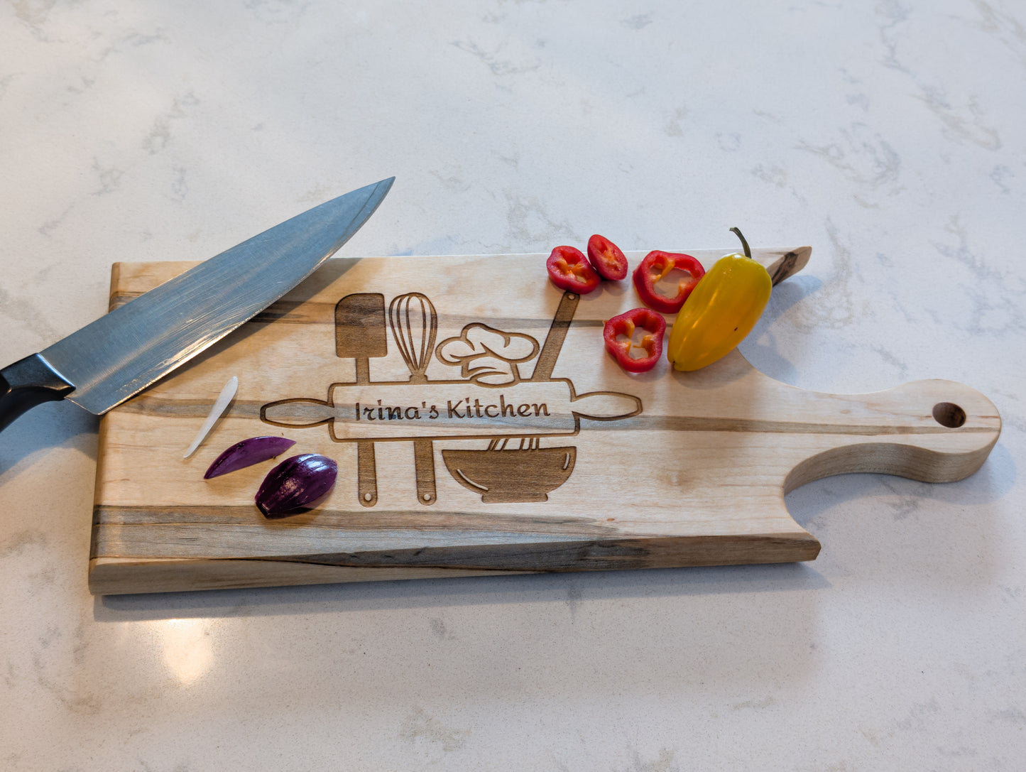 Personalized Paddle Cutting Board – Engraved Ambrosia Maple 6" x 14" | Custom Serving Board, Gift for Chefs, Charcuterie Lovers