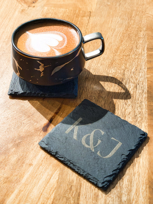 Coaster - Square Black Slate - Custom Engraved